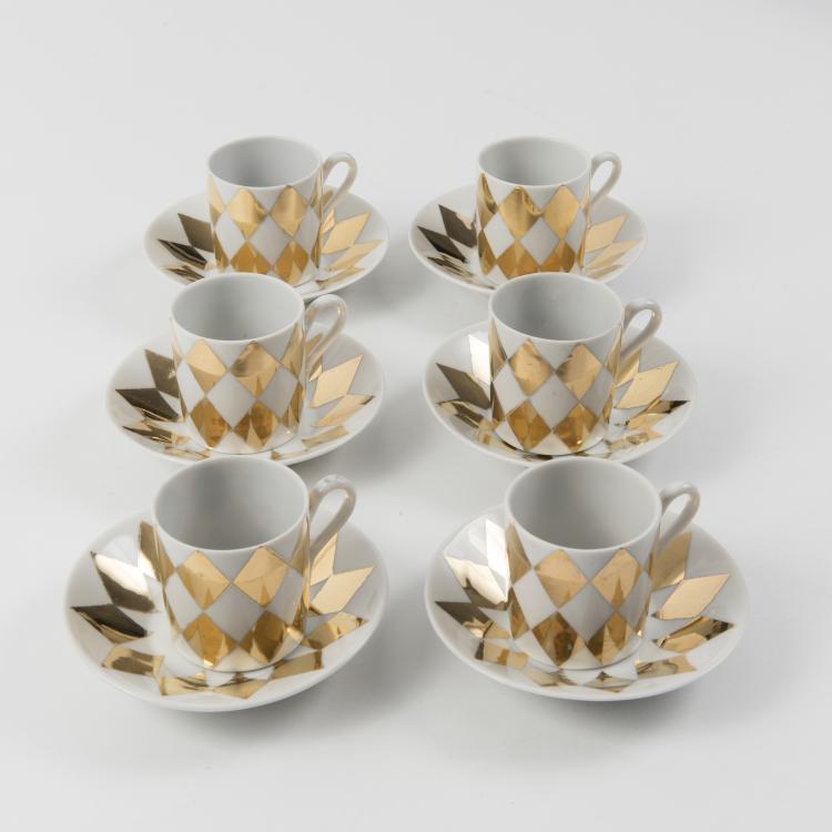 Bild 1 zu Objekt, Six Espresso cups and saucers, Fornasetti, Mailand, 145B 334