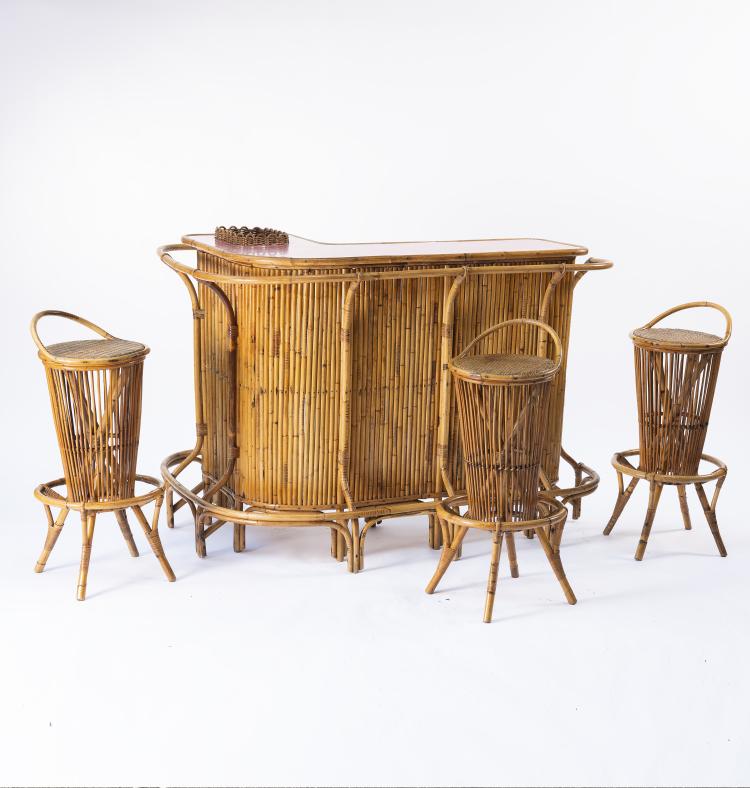 Bild 1 zu Objekt, Bar mit drei Barhockern, um 1955, Bonacina, Vittorio, Como (zugeschrieben), 146B 227