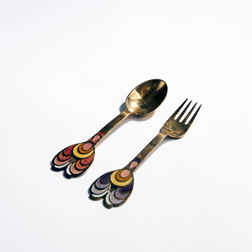 New Year's spoon and fork, 1972