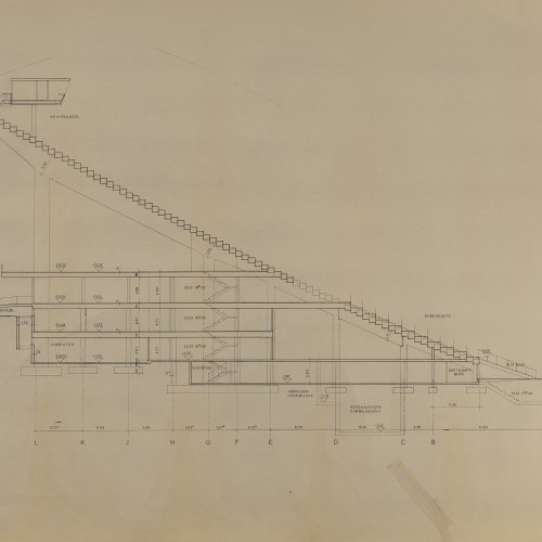 Sieben Architekturpläne/Zeichnungen/Abzüge Olympiastadion München, 1968/69