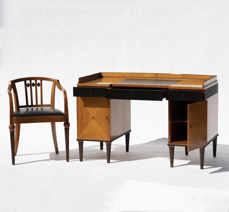 Hauptbild zu Objekt, Schreibtisch mit Armlehnsessel, um 1909, Paul, Bruno (im Stile von), 147B 682