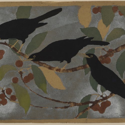 Ohne Titel (Drei Amseln auf Ästen), 1940/1950er Jahre