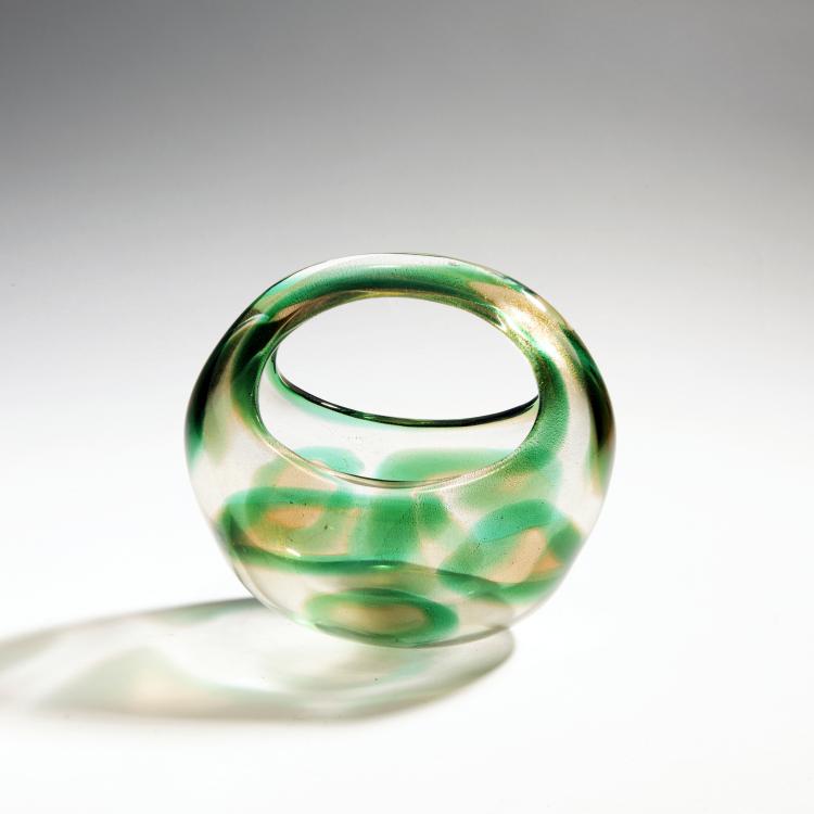 Bild 1 zu Objekt, Henkelschale 'Macchie ambra verde', 1952, Seguso, Archimede, Murano, 146D 808