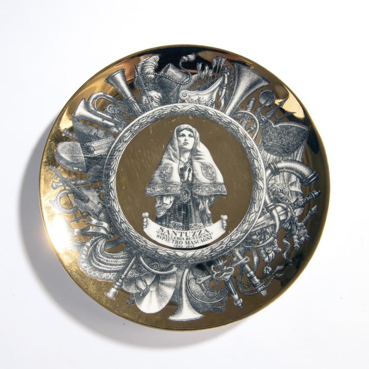 Hauptbild zu Objekt, F&uuml;nf Teller 'Melodramma' und 'Grandi maestri', 1950/60er Jahre, Piero Fornasetti, Fornasetti, Mailand, 149A 180