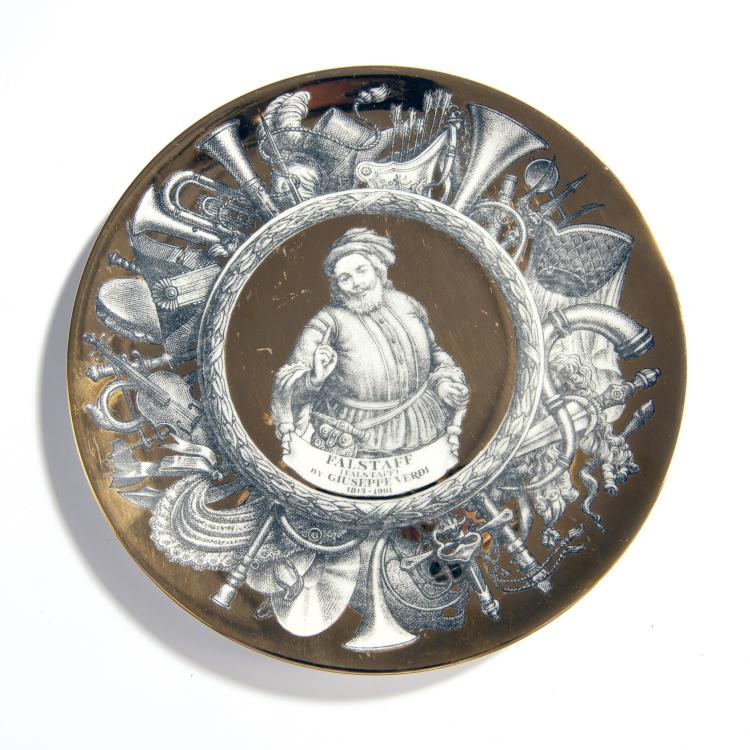 Bild 1 zu Objekt, F&uuml;nf Teller 'Melodramma' und 'Grandi maestri', 1950/60er Jahre, Piero Fornasetti, Fornasetti, Mailand, 149A 180