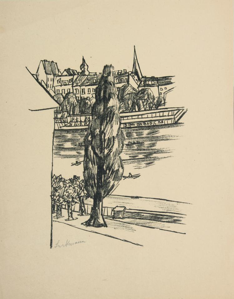 Hauptbild zu Objekt, 'River Landschape', 1923, Verlag Reinhard Piper, M&uuml;nchen; Druckerei C. Wolf & Sohn, M&uuml;nchen., 148C 492