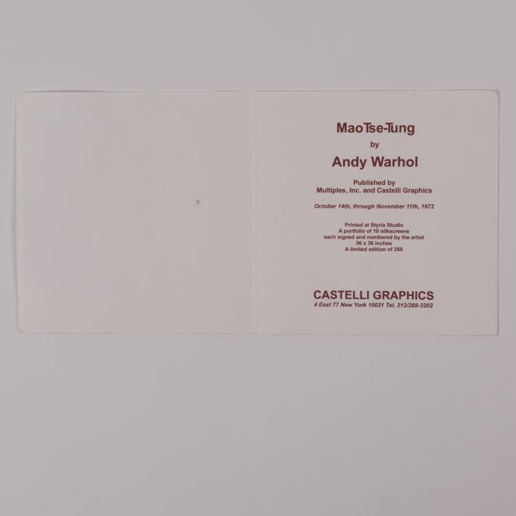 Bild 1 zu Objekt, Flap Invitation Card 'Mao Tse-Tung by Andy Warhol' by Castelli-Graphics, 1972, Castelli Graphics, 148C 602