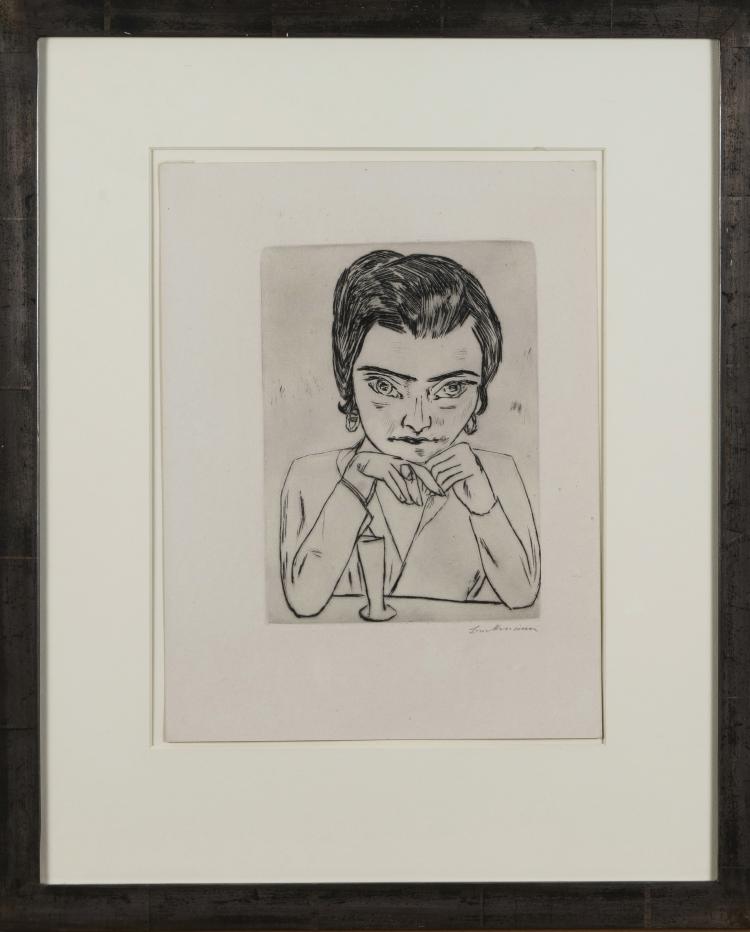 Bild 2 zu Objekt, 'Bildnis Naila mit aufgest&uuml;tzten Armen und Glas', 1923, Max Beckmann, Verlegt von Reinhard Piper & Co, M&uuml;nchen; gedruckt bei Franz Hanfstaengl, M&uuml;nchen., 151C 611