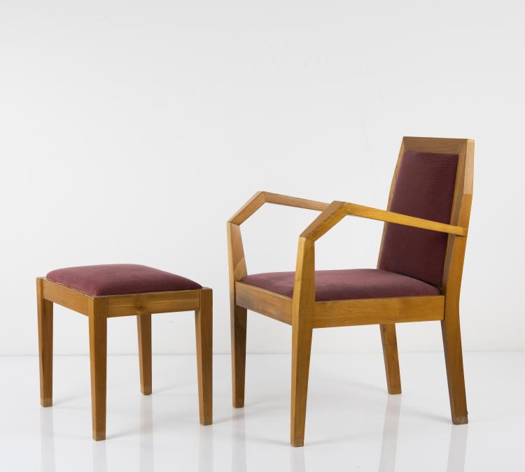 Hauptbild zu Objekt, Anthroposophischer Sessel mit Fu&szlig;hocker, 1930-50, Schiller M&ouml;bel Stuttgart-Cannstadt, 148A 193