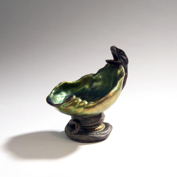 Hauptbild zu Objekt, Bowl with snake, 1900-1918, Zsolnay, Vilmos, P&eacute;cs, 150B 583