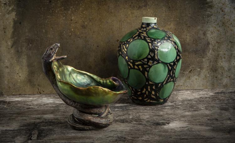 Bild 1 zu Objekt, Bowl with snake, 1900-1918, Zsolnay, Vilmos, P&eacute;cs, 150B 583