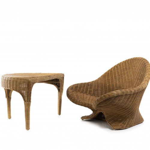 Wicker armchair and table, 1970s