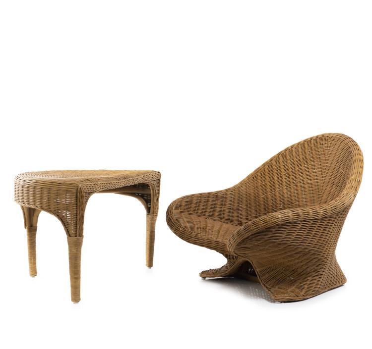 Hauptbild zu Objekt, Wicker armchair and table, 1970s, Italien, 149A 223