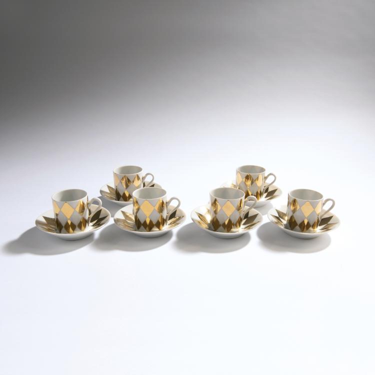 Hauptbild zu Objekt, Six cups and saucers, 1960s, Piero Fornasetti, Fornasetti, Mailand, 149A 181