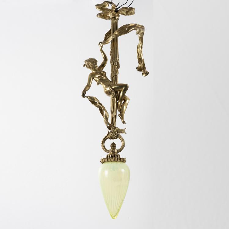 Hauptbild zu Objekt, Deckenleuchte mit Akrobatin, um 1900, Frankreich, 150B 409
