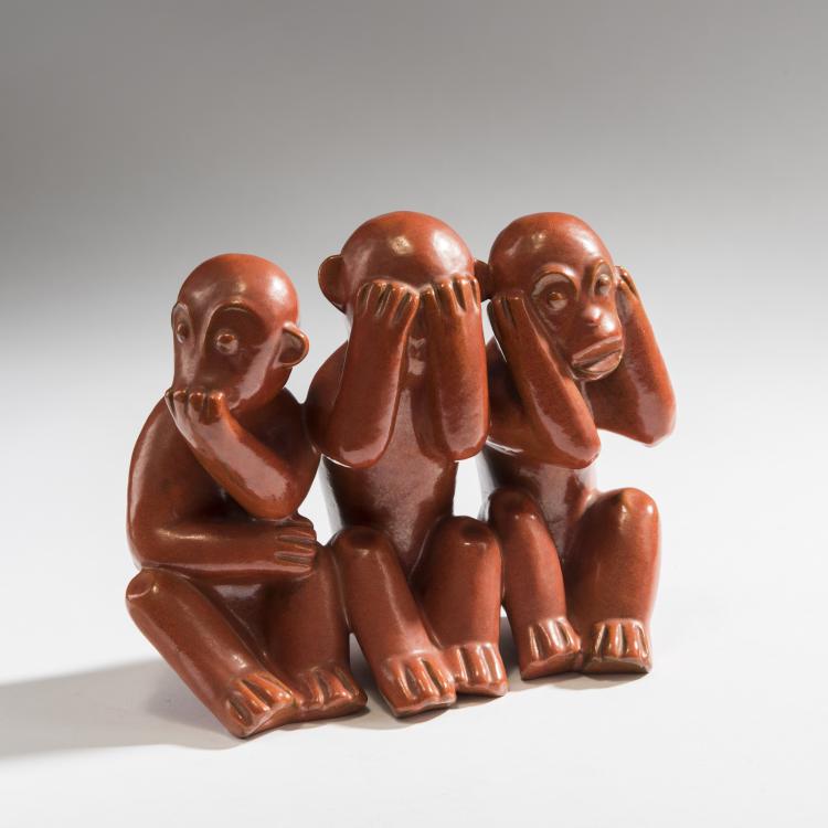 Bild 1 zu Objekt, Drei Affen, 1930, Ludwig K&ouml;nig, Karlsruhe, Majolikamanufaktur, 150B 515