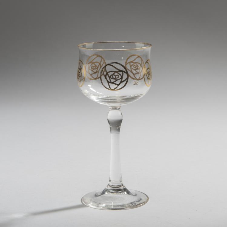 Hauptbild zu Objekt, Weinglas 'Goldene Rose', um 1903, Hans Christiansen, Theresienthaler Krystallglasfabrik, 150B 320