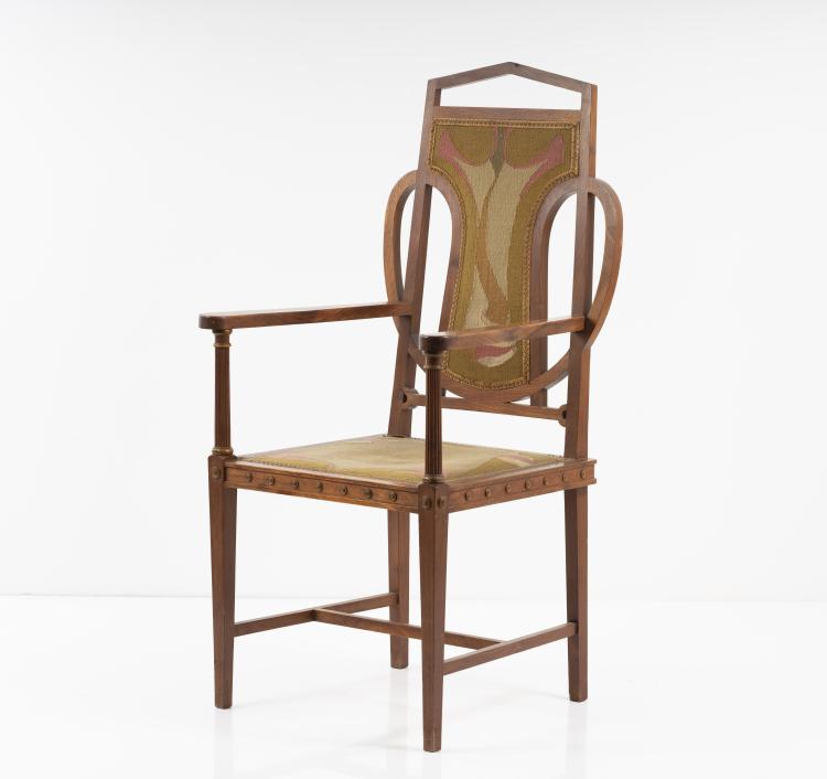 Bild 7 zu Objekt, Armlehnstuhl mit Bezug f&uuml;r den 'Holl&auml;nd'schen Stuhl' von Henry van de Velde, 1898, Henry van de Velde, Scherrebek, Kunstwebschule, 150B 628