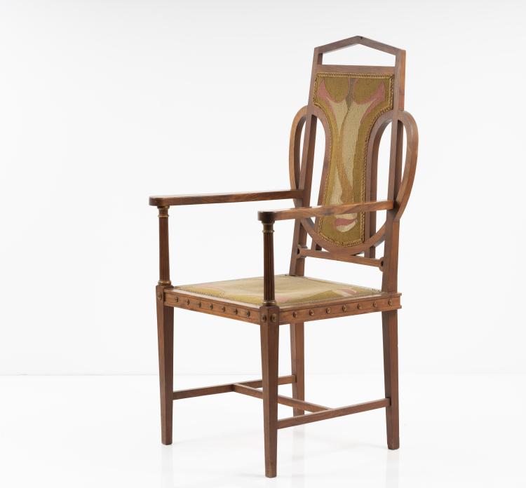 Bild 8 zu Objekt, Armlehnstuhl mit Bezug f&uuml;r den 'Holl&auml;nd'schen Stuhl' von Henry van de Velde, 1898, Henry van de Velde, Scherrebek, Kunstwebschule, 150B 628