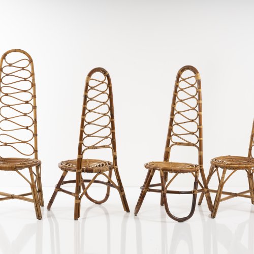 Set of four wicker chairs, 1950s