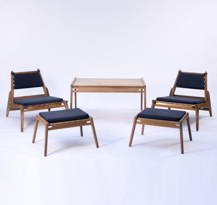 Hauptbild zu Objekt, Two armchairs, two stools, a coffee table, c. 1958, VEB Deutsche Werkst&auml;tten, Dresden Hellerau, 151A 114