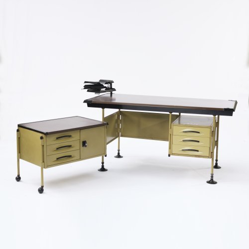'Spazio' desk with container on casters and trays, 1959