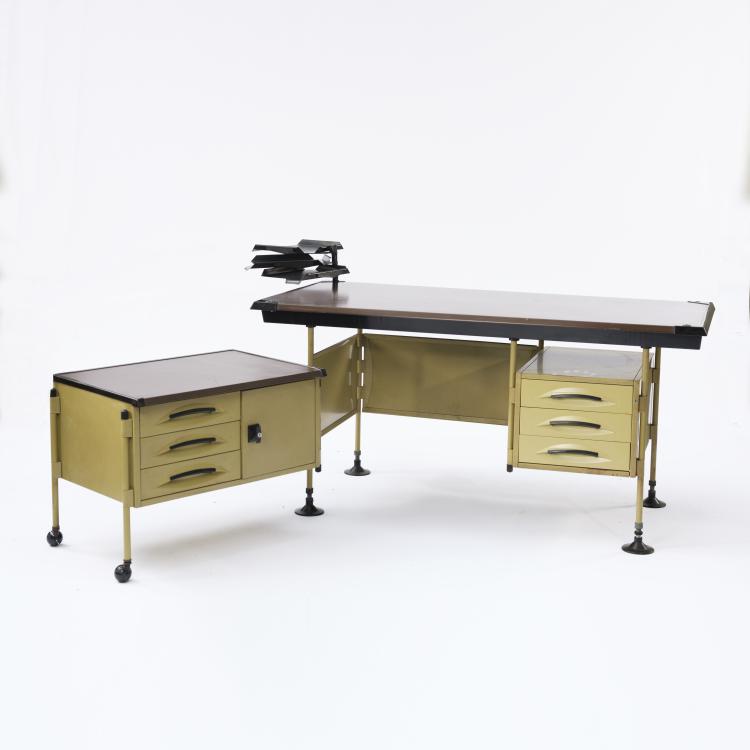 Hauptbild zu Objekt, Schreibtisch 'Spazio' mit Rollcontainer und Ablagef&auml;chern, 1959, Studio B.B.P.R., Olivetti, Ivrea, 154A 106