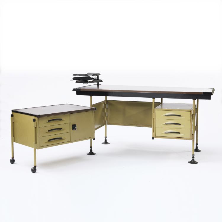 Bild 1 zu Objekt, Schreibtisch 'Spazio' mit Rollcontainer und Ablagef&auml;chern, 1959, Studio B.B.P.R., Olivetti, Ivrea, 154A 106
