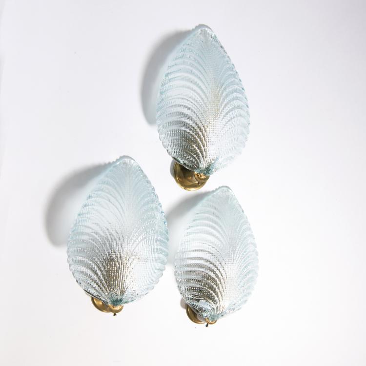 Hauptbild zu Objekt, Set of three wall lights 'Leaf', 1950s, Murano, 151B 363