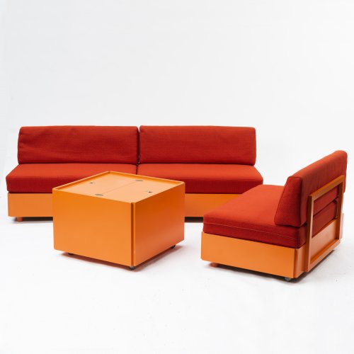 Set of three 'Studioline' settees and a drinks cabinet / table, 1961