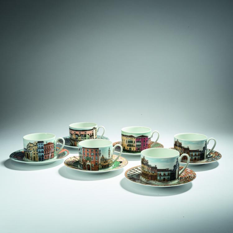 Hauptbild zu Objekt, Set of six cups and saucers 'Citta d'Italia', 1990s, Piero Fornasetti, Rosenthal, Selb, 152A 237