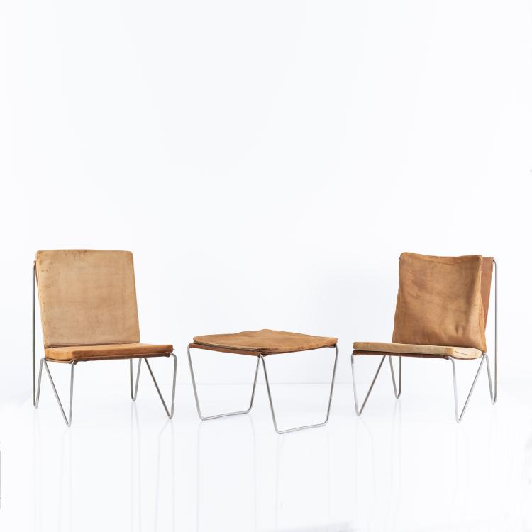 Hauptbild zu Objekt, Set of two lounge chairs and one stool 'Bachelor chair' - '3350', 1953, Verner Panton, Hansen, Fritz, Kopenhagen, 152B 427