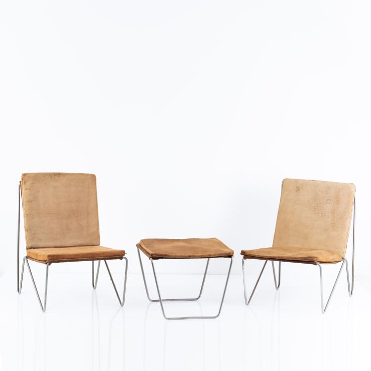 Bild 1 zu Objekt, Set of two lounge chairs and one stool 'Bachelor chair' - '3350', 1953, Verner Panton, Hansen, Fritz, Kopenhagen, 152B 427
