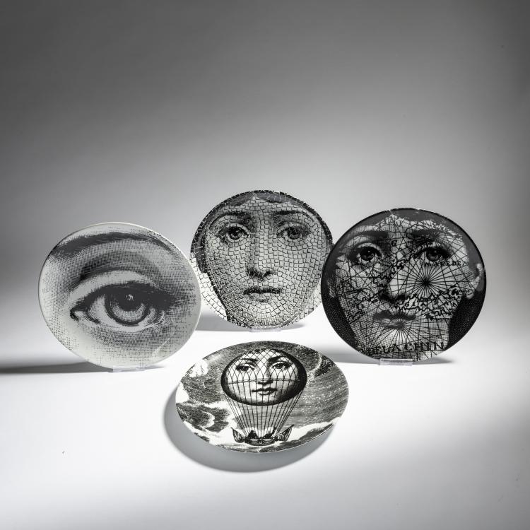 Hauptbild zu Objekt, Vier Teller 'Tema e variazioni', 1980er Jahre, Piero Fornasetti, Fornasetti, Mailand, 152A 231