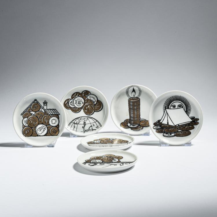 Bild 1 zu Objekt, Set of six coasters 'Banca Unione', 1970s, Piero Fornasetti, Fornasetti, Mailand, 152A 228