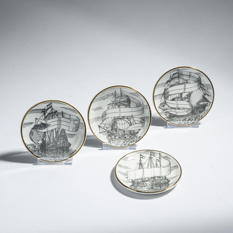 Hauptbild zu Objekt, Set of four coaster 'Velieri', 1960s, Piero Fornasetti, Fornasetti, Mailand, 152A 216