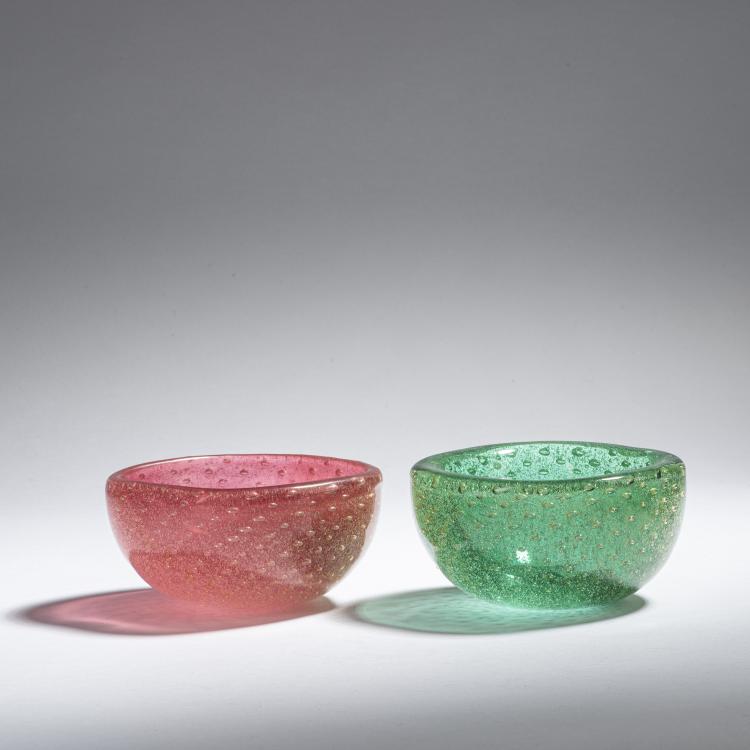 Bild 1 zu Objekt, Two bowls 'Sommerso a bollicine', c. 1934, Carlo Scarpa, Venini & C., Murano, 152C 621