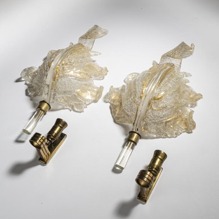 Hauptbild zu Objekt, Paar Wandleuchten 'Rugiadoso', 1940, Ercole Barovier, Barovier & Toso, Murano, 152C 699