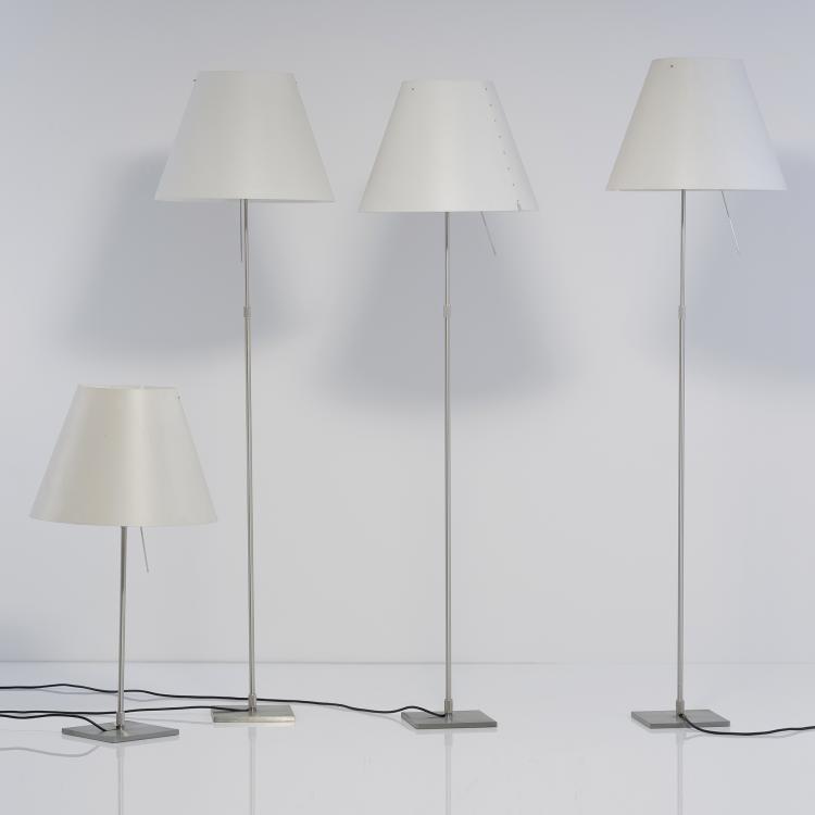 Hauptbild zu Objekt, Set of three floor lamps and a table light 'Costanza', 1986, Paolo Rizzatto, Luceplan, Mailand, 152A 342