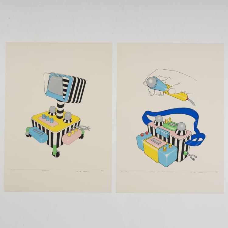 Hauptbild zu Objekt, Set of two art prints 'Radio and Tape Recorder' and 'Television', 1981, Michele De Lucchi, Memphis, Mailand, 152A 331