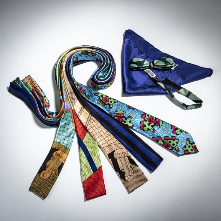 Hauptbild zu Objekt, Set of 5 ties, a bow tie and a scarf, 1980s, Nathalie Du Pasquier,Ettore Sottsass,George J. Sowden, Memphis, Mailand, 152A 325