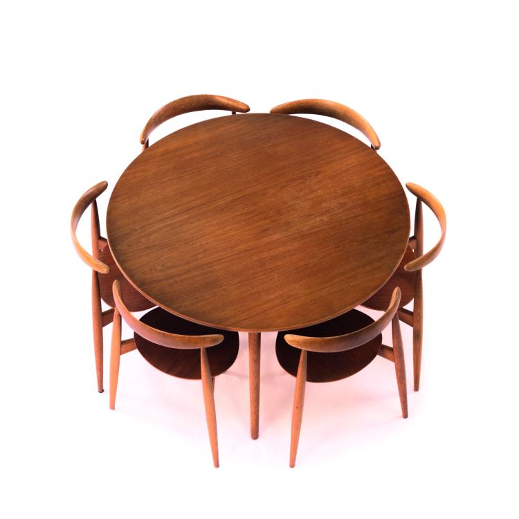 Hauptbild zu Objekt, Tisch '4602' mit sechs St&uuml;hlen '4103', 1952, Hans J. Wegner, Fritz Hansen, Aller&oslash;d, 152B 423