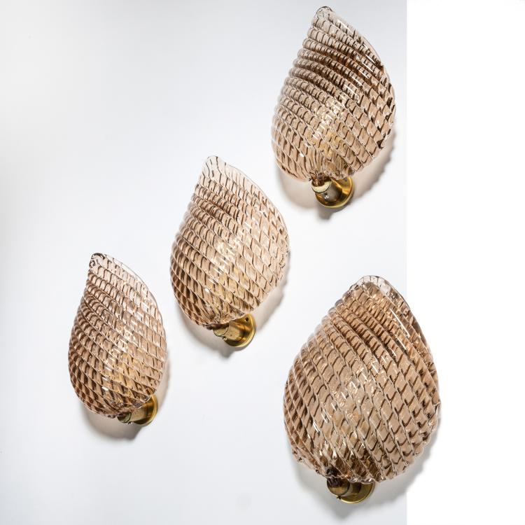 Hauptbild zu Objekt, Vier Wandappliquen 'Costolato', 1940er Jahre, Barovier & Toso, Murano, 152A 95
