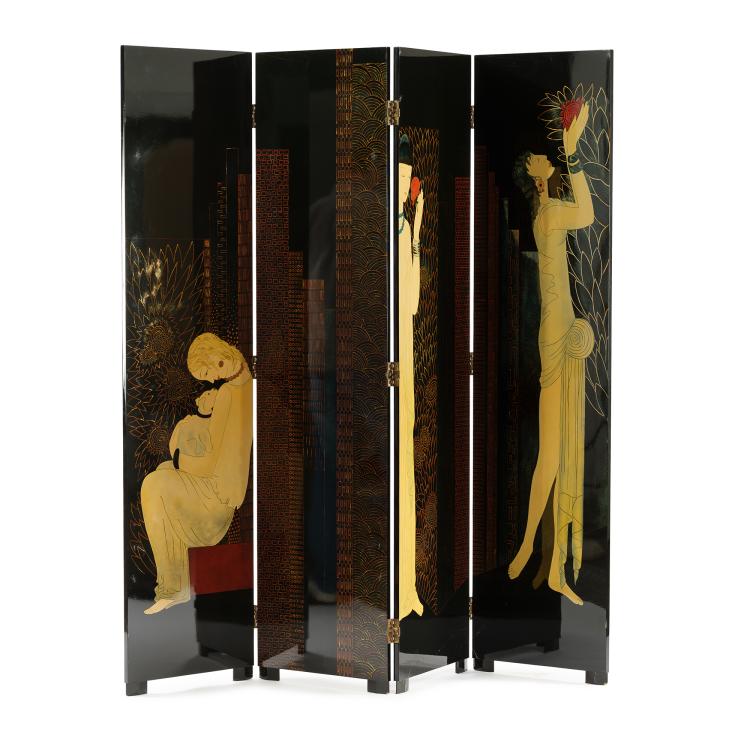 Hauptbild zu Objekt, Screen 'Quatre Figures', 1929, Jean Dunand (after), Frankreich, 153C 762