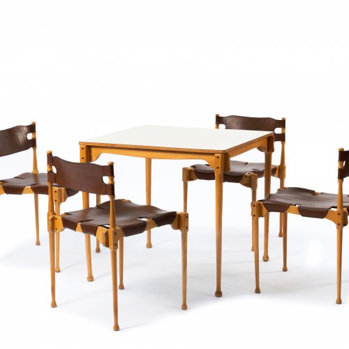Vier Stapelstühle und ein Tisch 'Montreal', 1967