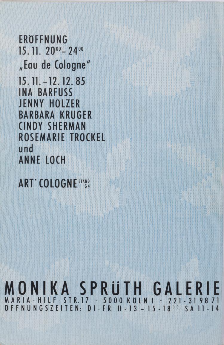 Bild 1 zu Objekt, First magazine 'Eau de Cologne', 1985, Monika Spr&uuml;th, Monika Spr&uuml;th, Galeristin, 154D 520