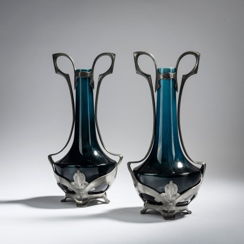 Set of two mounted vases with handles, c. 1900