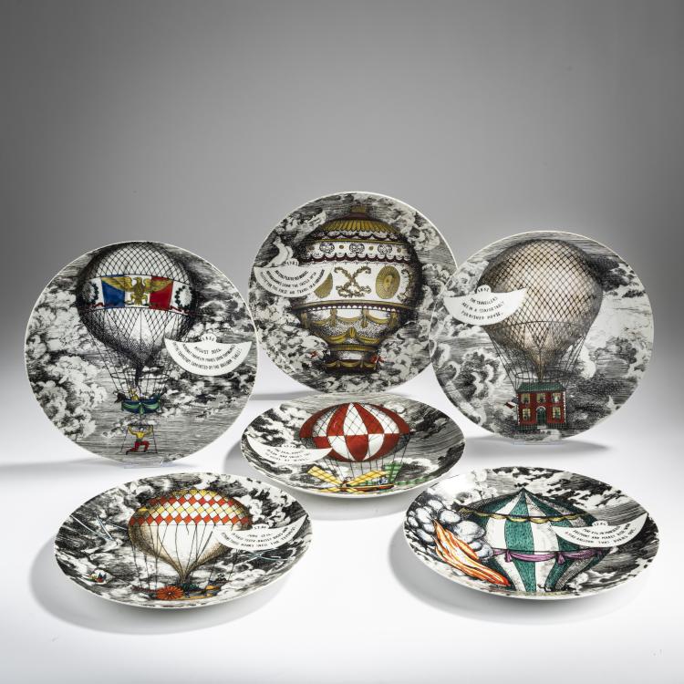 Hauptbild zu Objekt, Set of six plates 'Mongolfiere', 1955, Piero Fornasetti, Fornasetti, Mailand, 155A 210