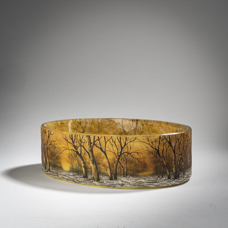 Bild 1 zu Objekt, Gro&szlig;e Jardiniere 'Cr&eacute;puscule neige' oder 'Paysage hiver', um 1906, Daum Fr&egrave;res, Nancy, 153B 128