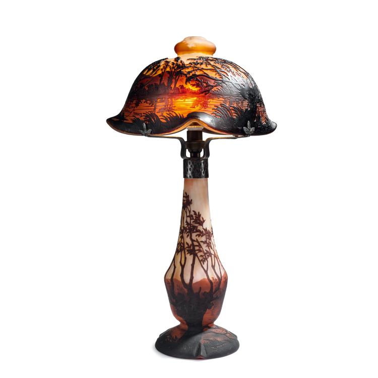 Hauptbild zu Objekt, Tischleuchte 'Paysage &agrave; l'aube', um 1910, Daum Fr&egrave;res, Nancy, 153B 163